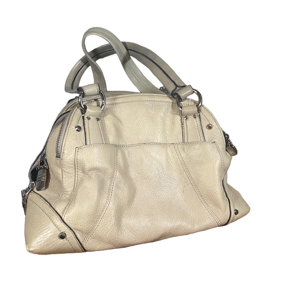 B. Makowsky Cream Leather Satchel Top Zip Handbag Goldtone Hardware Women - Picture 2 of 16